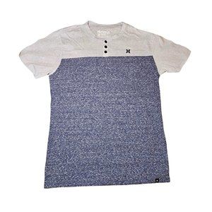 Hurley Men’s Premium Fit T-Shirt Medium Gray Blue Soft Blend 3-Button Henley